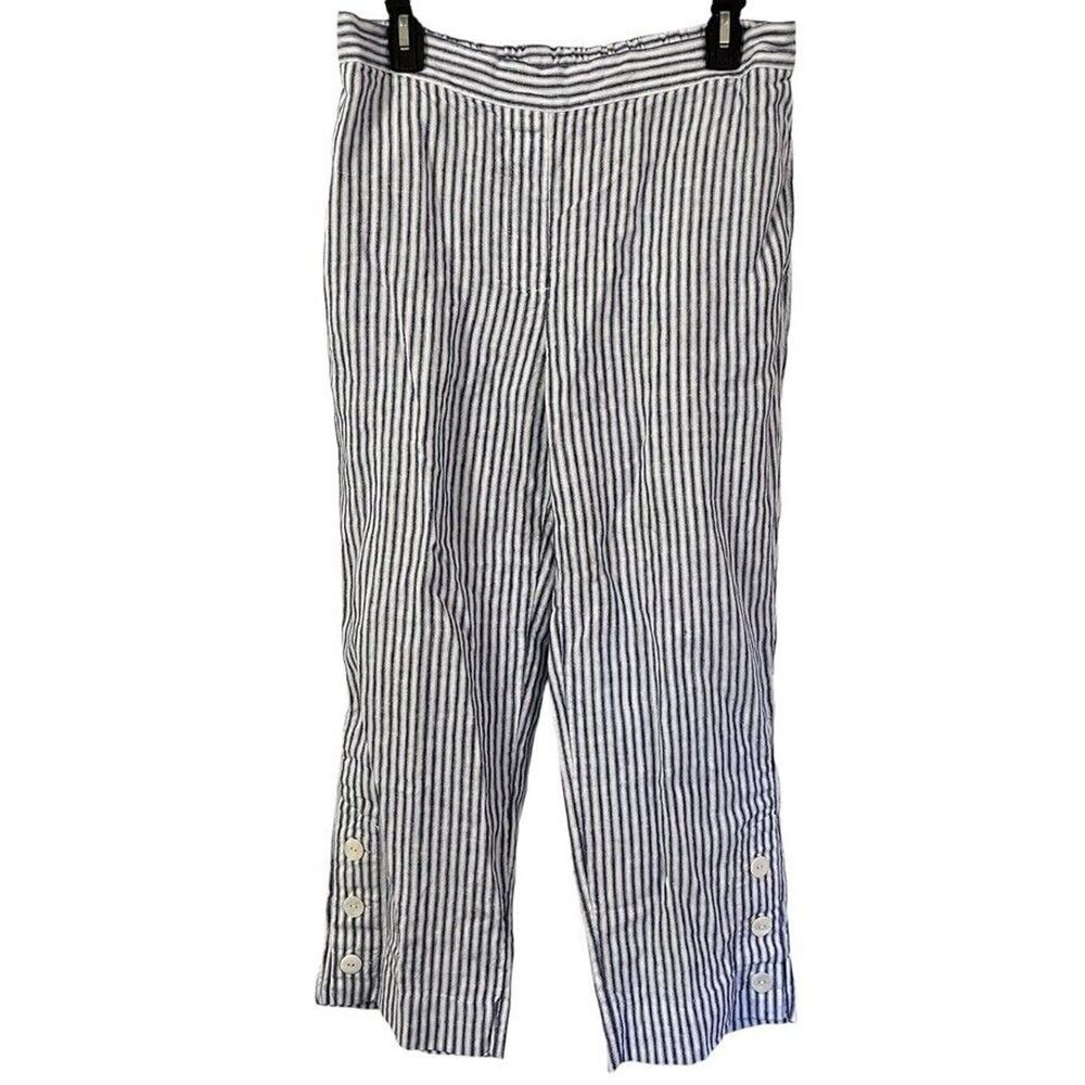 Chicos Womens Striped 100% Linen Pull On Wide Leg Cropped Pants sz 0.5 / 6